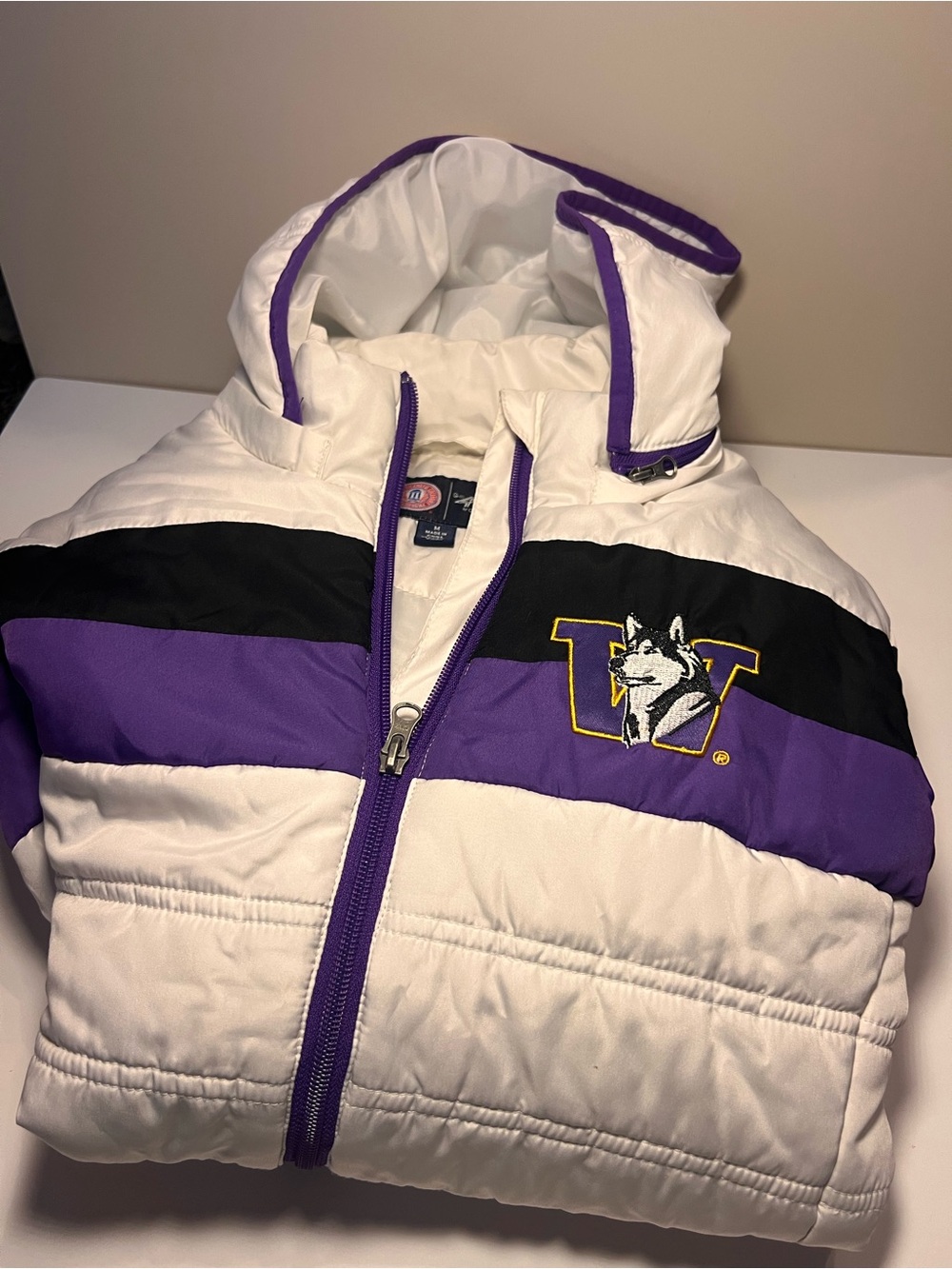 Washington Huskies White & Purple Puffer Jacket for Women